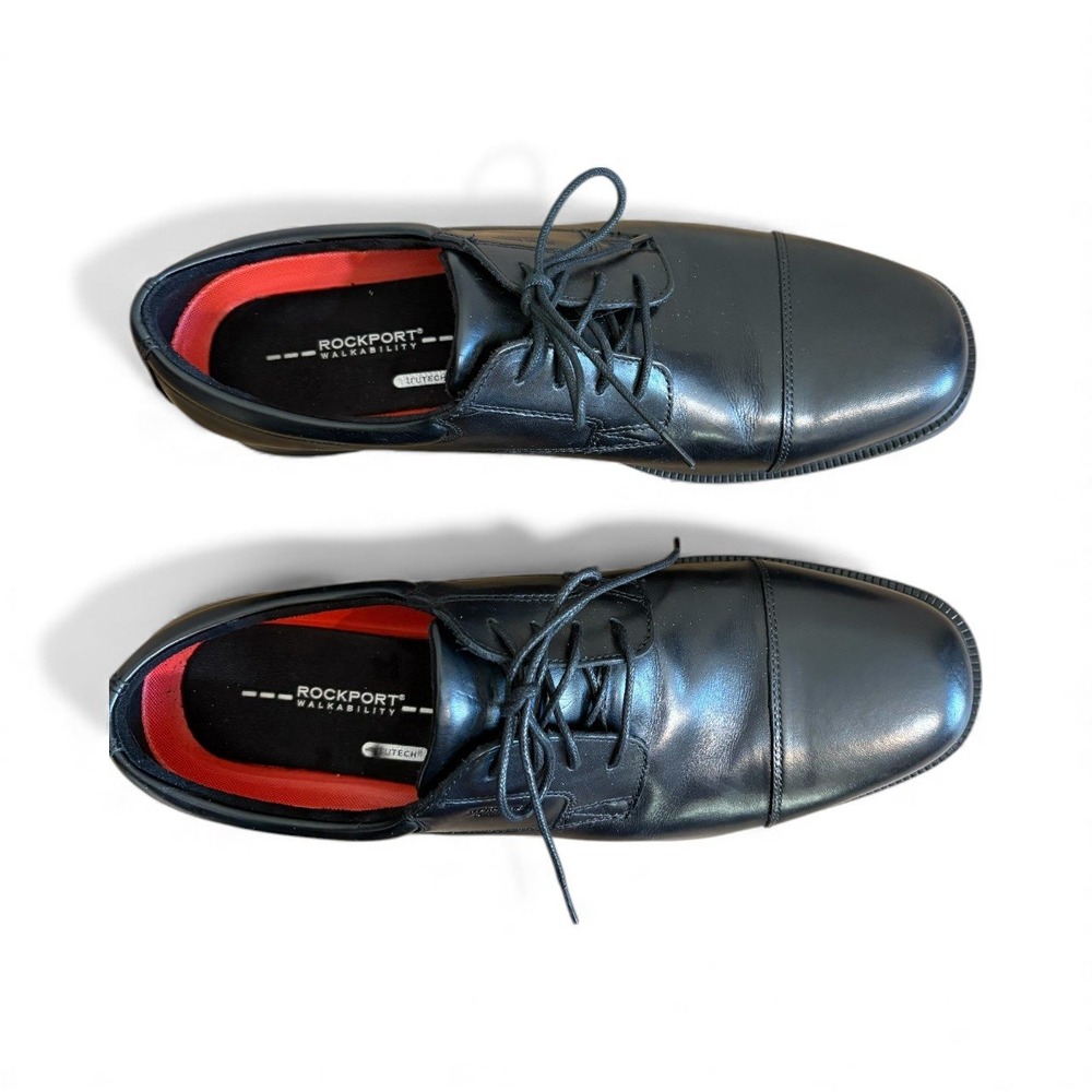 Rockport Mens Black Leather Dress Shoes Oxfords Walkability Cap Toe Hydro Shield - Picture 5 of 10